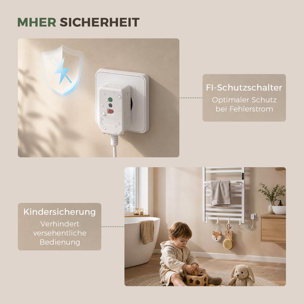 HANDTUCHHEIZKÖRPER 45/60 cm Weiß elektrisch 155 W mit WLAN, Ablage und 6 Haken - Weiß, Metall (60/45/20cm) - S'AFIELINA