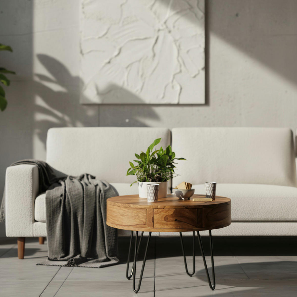 COUCHTISCH Sheesham-Massivholz Schwarz, Metallbeine, Handgefertigt, Mit Schubladen - Schwarz/Braun, Holz/Metall (60/60/44cm) - KADIMA DESIGN