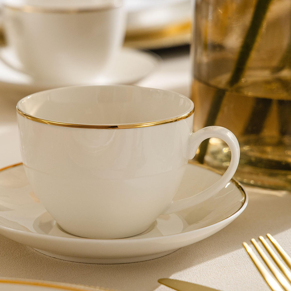KAFFEESERVICE AD BELLA, 6 Personen, 18-tlg - Ecru/Goldfarben, Keramik (20/8/20cm) - KONSIMO®