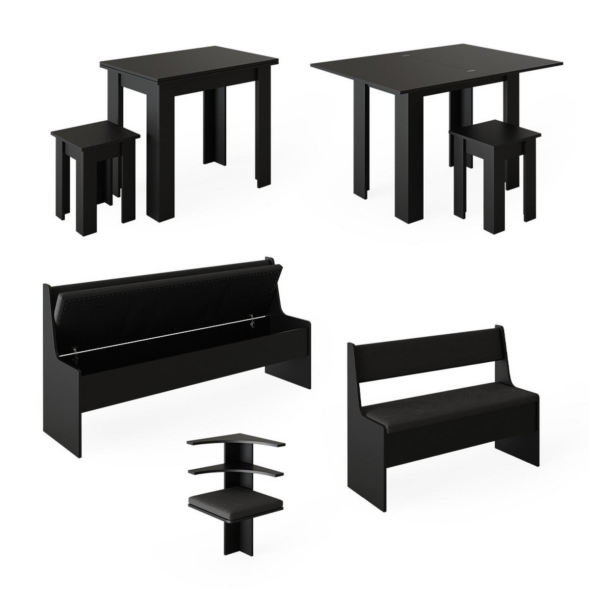 ECKBANKGRUPPE Roman Schwarz 150 x 41.5 cm mit Tisch - Edelstahlfarben/Schwarz, Holzwerkstoff (210/80/150cm) - Vicco
