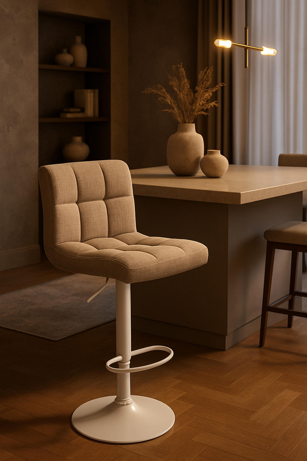 BARHOCKER Cala Stoff weiß creme - Naturfarben/Weiß, Textil/Metall (46/114/47cm) - TPFLiving