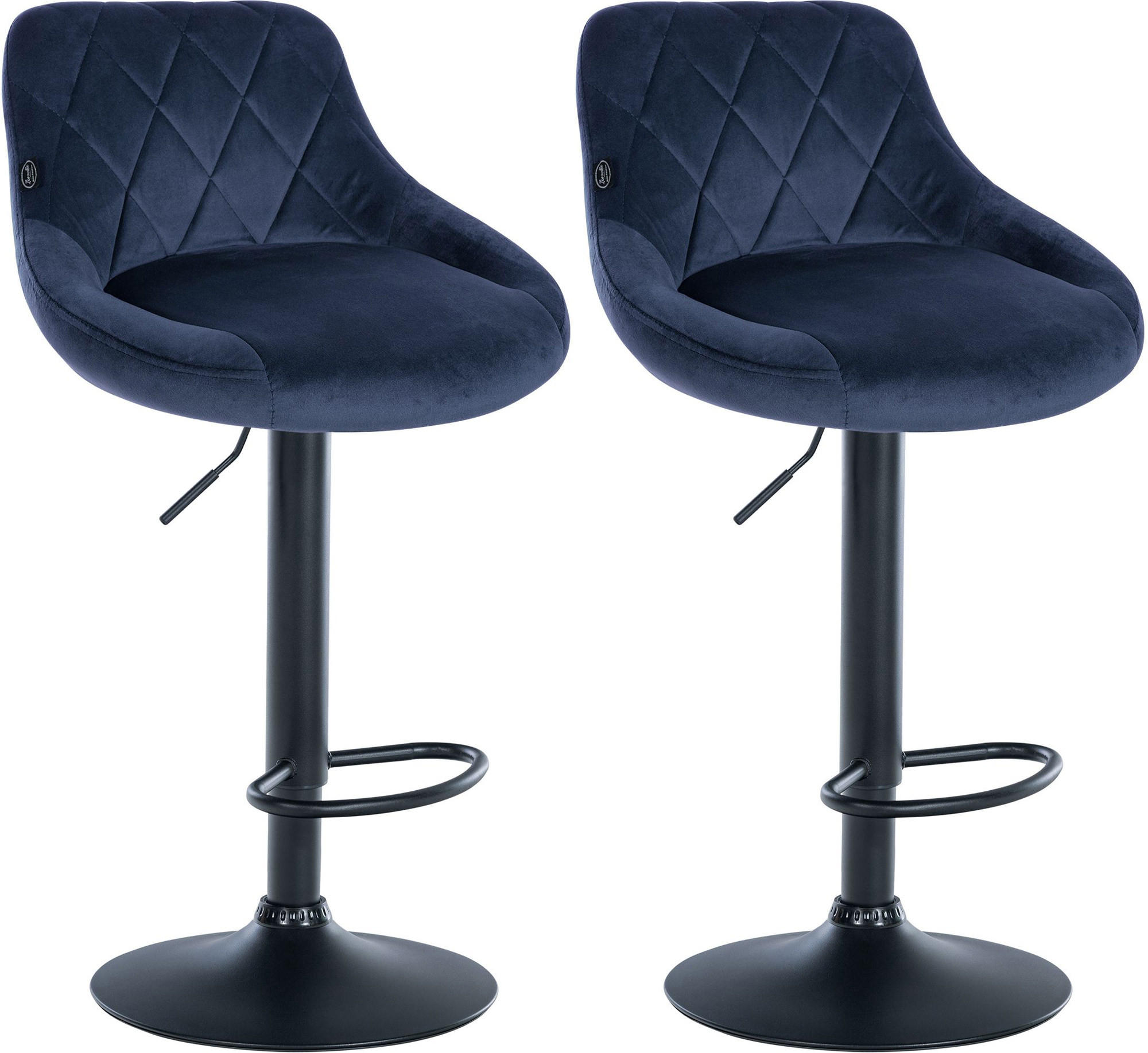 BARHOCKER 2er Set Samt blau - Blau/Schwarz, Textil/Metall (46/83/49cm) - CLP