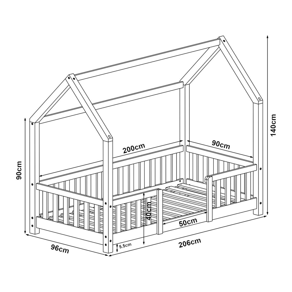 HAUSBETT Sisimiut mit Matratze - Weiß, Holz/Textil (90/200cm) - [en.casa]
