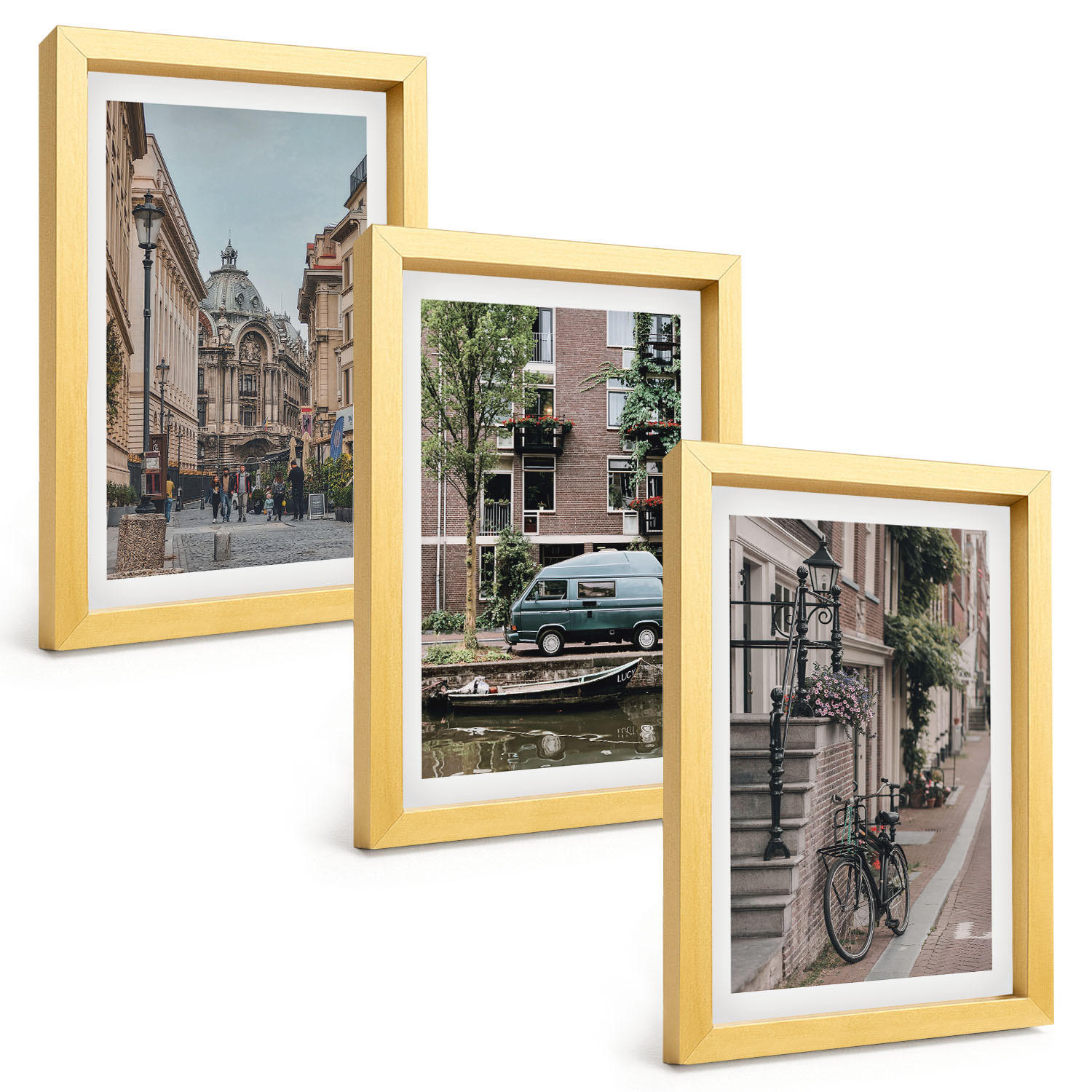 BILDER SET 3er Set - 20x30 cm Goldrahmen - Stadtansichten von Gebäuden - Goldfarben, Kunststoff (20/30cm) - TULUP
