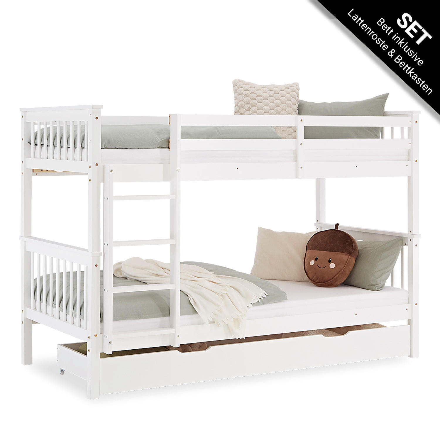 ETAGENBETT mit Bettkasten 90/200 cm Weiß - Weiß, Holz (90/200cm) - Homestyle4u