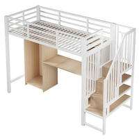 HOCHBETT 90/200 cm DE-04543, mit Kleiderschrank, Schreibtisch und Stauraum-Treppe in Weiß - Weiß, Metall (90/200cm) - ComfortXL