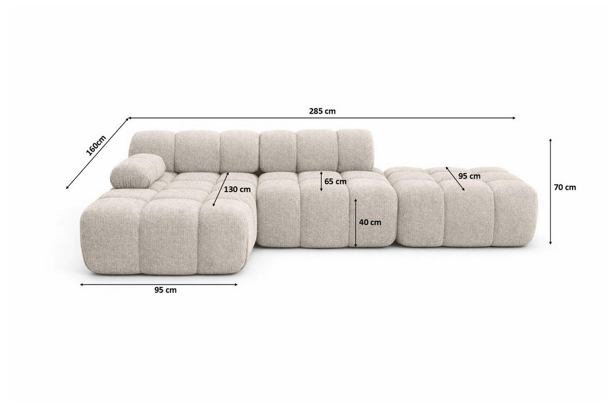 ECKSOFA L-Form Modular Mit Hocker, Bouclé-Stoff Abriamo, Beige, Links, Selia - Beige, Holz (285/160cm) - Kaiser Möbel