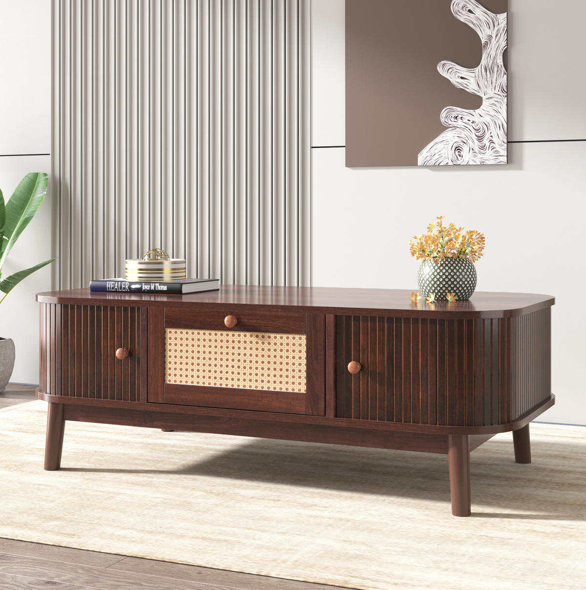 KONFERENČNÍ stolek, 110/55/38,5 cm MDF přírodní, s úložným prostorem - přírodní, kompozitní dřevo (110/55/38.5cm) - BEAOK