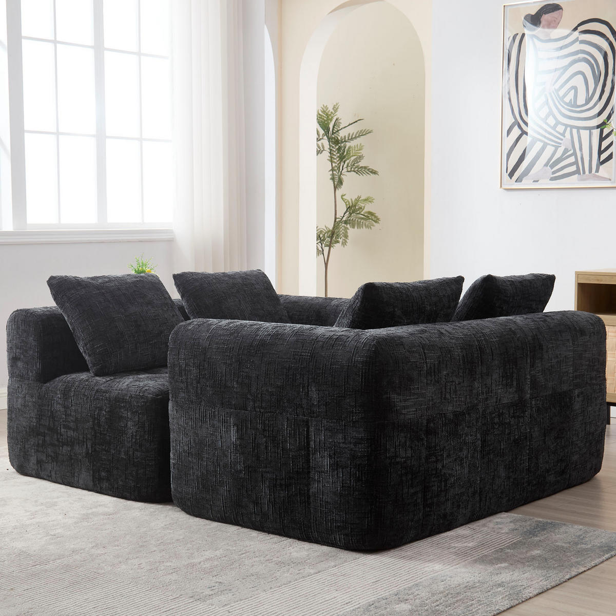 ECKSOFA 250/158/60 cm schwarz aus Chenille mit Chaiselongue - Schwarz, Textil (250/158cm) - OKWISH