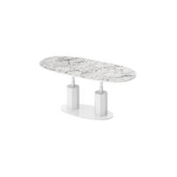 COUCHTISCH Marmor Natur Weiß Hochglanz oval ausziehbar höhenverstellbar - Weiß Hochglanz/Weiß, Holzwerkstoff (80/130/54cm) - designimpex