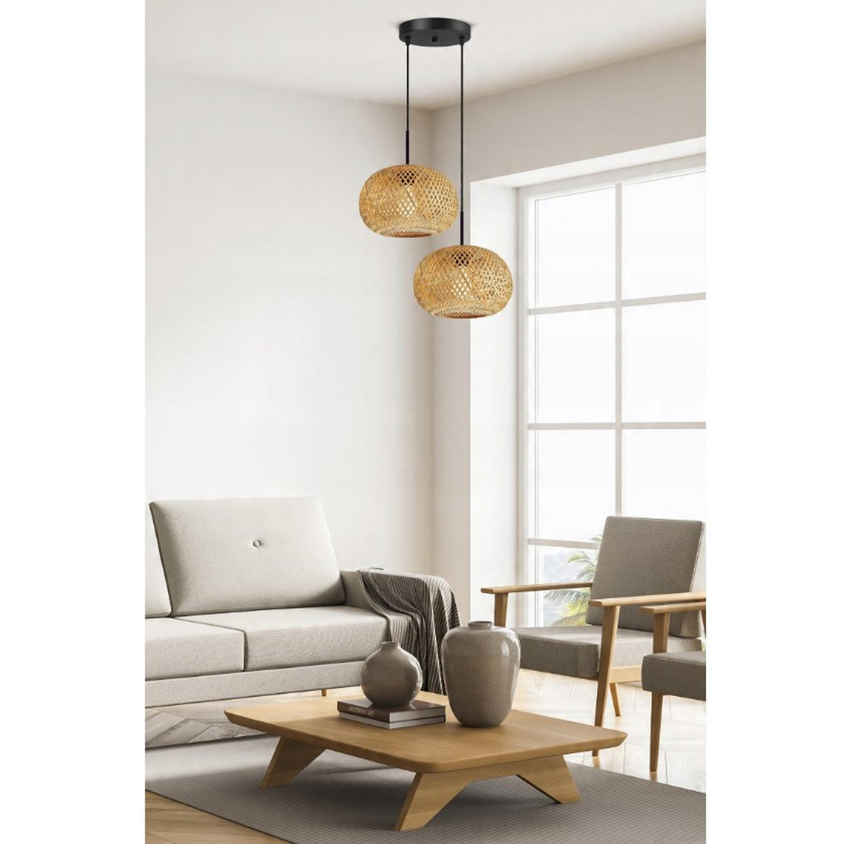 PENDELLEUCHTE BOHO - Beige, Holz/Metall (48/48/100cm) - kiki design
