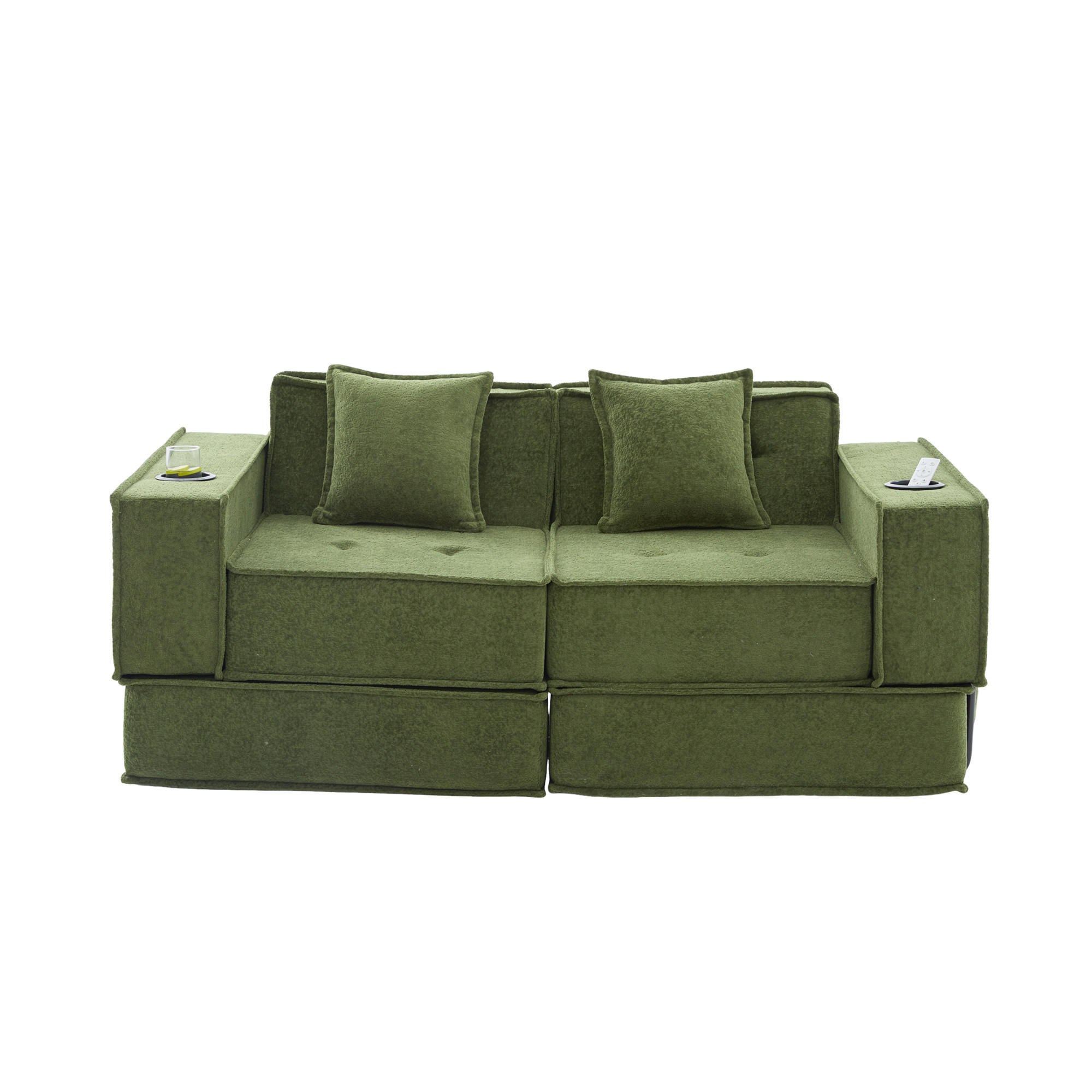 SCHLAFSOFA 162/78/66 cm Grün Chenille mit seitlichem Stauraum und Getränkehaltern - Grün, Textil (162/66/78cm) - Oxeza