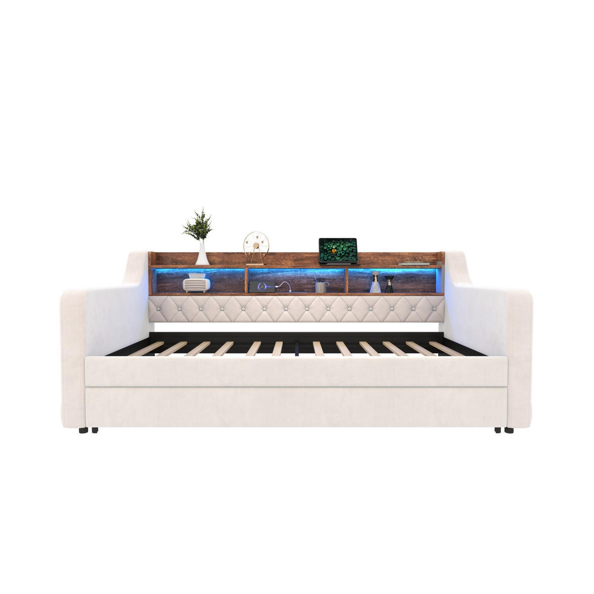 SCHLAFSOFA 90x190cm Ausziehsofa,zwei Liegeflächen,Samt,Beige - Beige, Textil (201/75/107cm) - LVHOM