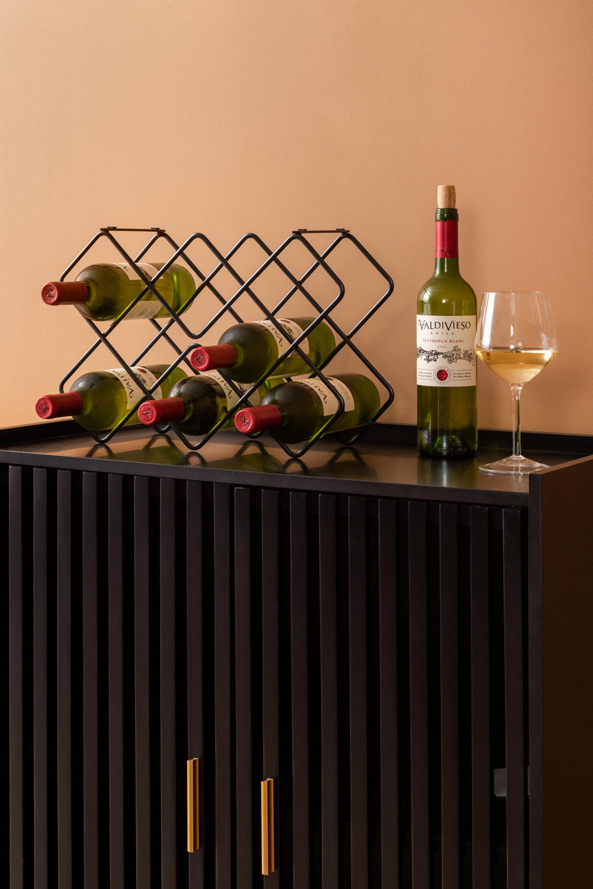 WEINREGAL aus Metall Diamonds 40,5/15,5/27,5 cm - Schwarz, Metall (15.5/27.5/40.5cm) - Present Time