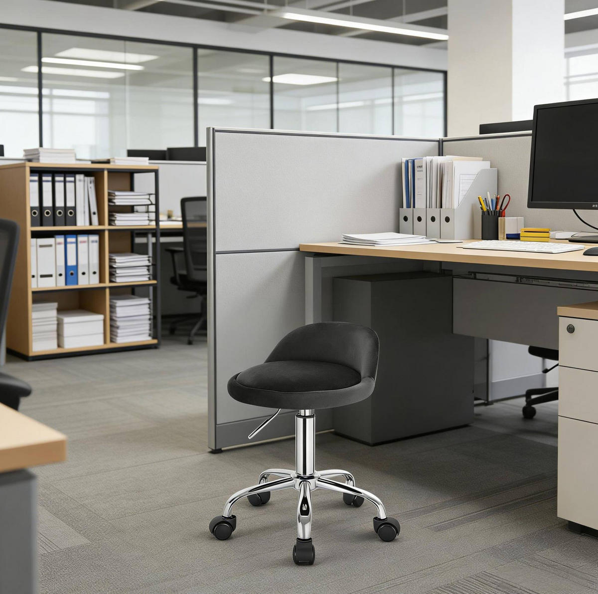 BÜROHOCKER höhenverstellbar drehbar Samt Dunkelgrau - Dunkelgrau, Metall (30/65.5/30cm) - Meubliv
