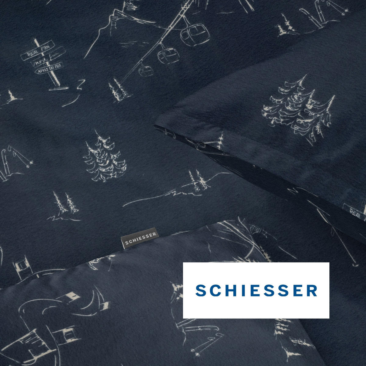 BETTWÄSCHESET Skiing - Feinbiber - 2-teilig - 135x200 cm - Dunkelblau - Dunkelblau, Textil (135/200cm) - SCHIESSER