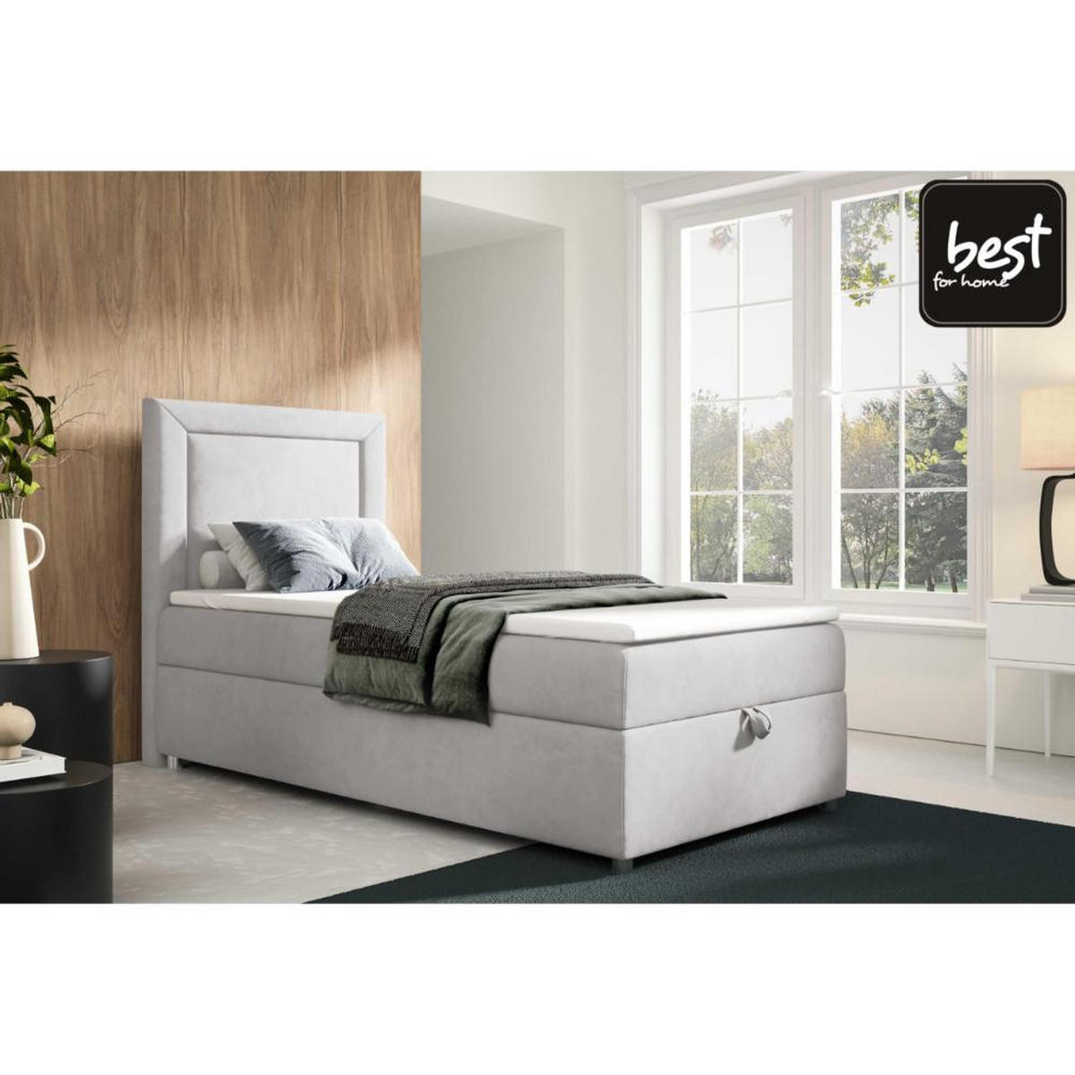 BOXBETT mit Bettkasten Trinity K3-SINGLE Bonellfederkern inkl. Topper - Silberfarben, Holz/Holzwerkstoff (100/200cm) - Best For Home