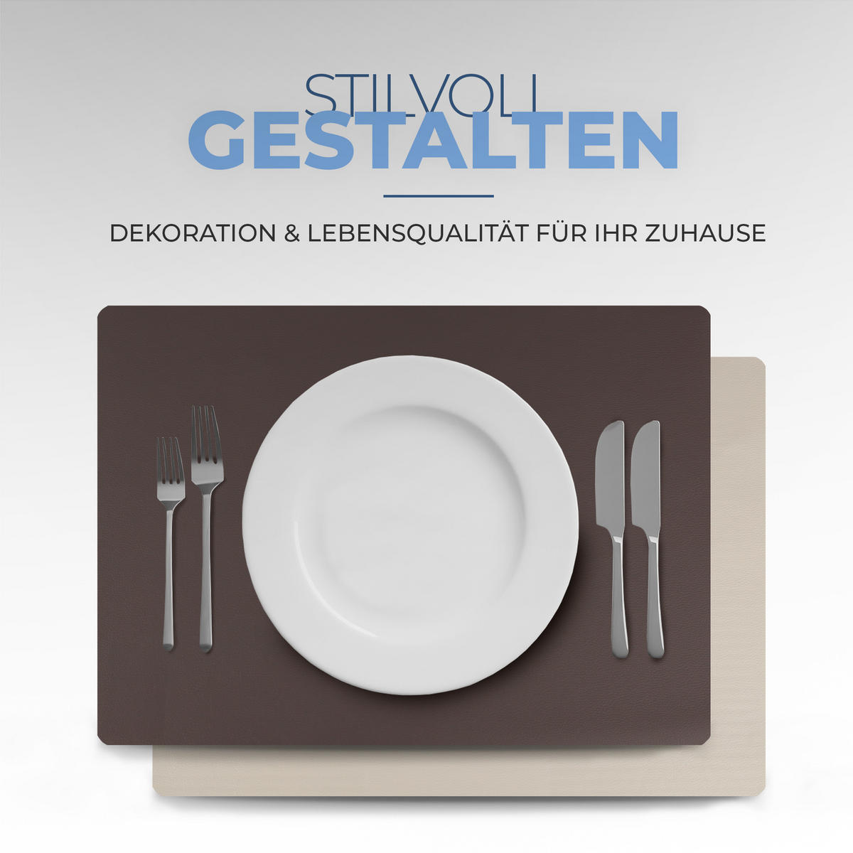 TISCHSET ( 4er Set ) abwischbares Lederimitat Platzdeckchen 46x33cm - Doppelseitiges Unifarben ( Braun / Beige ) Kunstleder Platzset - Beige, Kunststoff (33/46cm) - Bestlivings