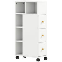 BADEZIMMERSCHRANK Schmal mit 4 Rollen, 3 Schubladen, 5 offenen Fächern, Weiß - Weiß, Holzwerkstoff (20/80/40cm) - HOMCOM