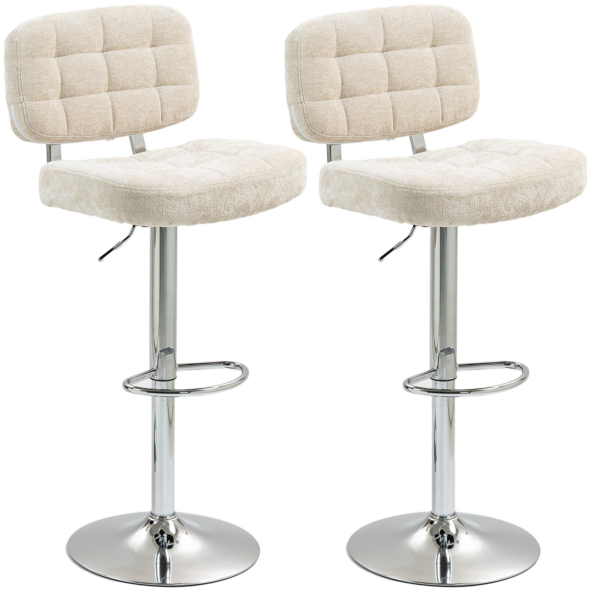 BARHOCKER 2er-Set DE-14756 höhenverstellbar mit Boucle-Stoff & Fußstütze Beige - Beige, Metall (45/115/51cm) - ComfortXL