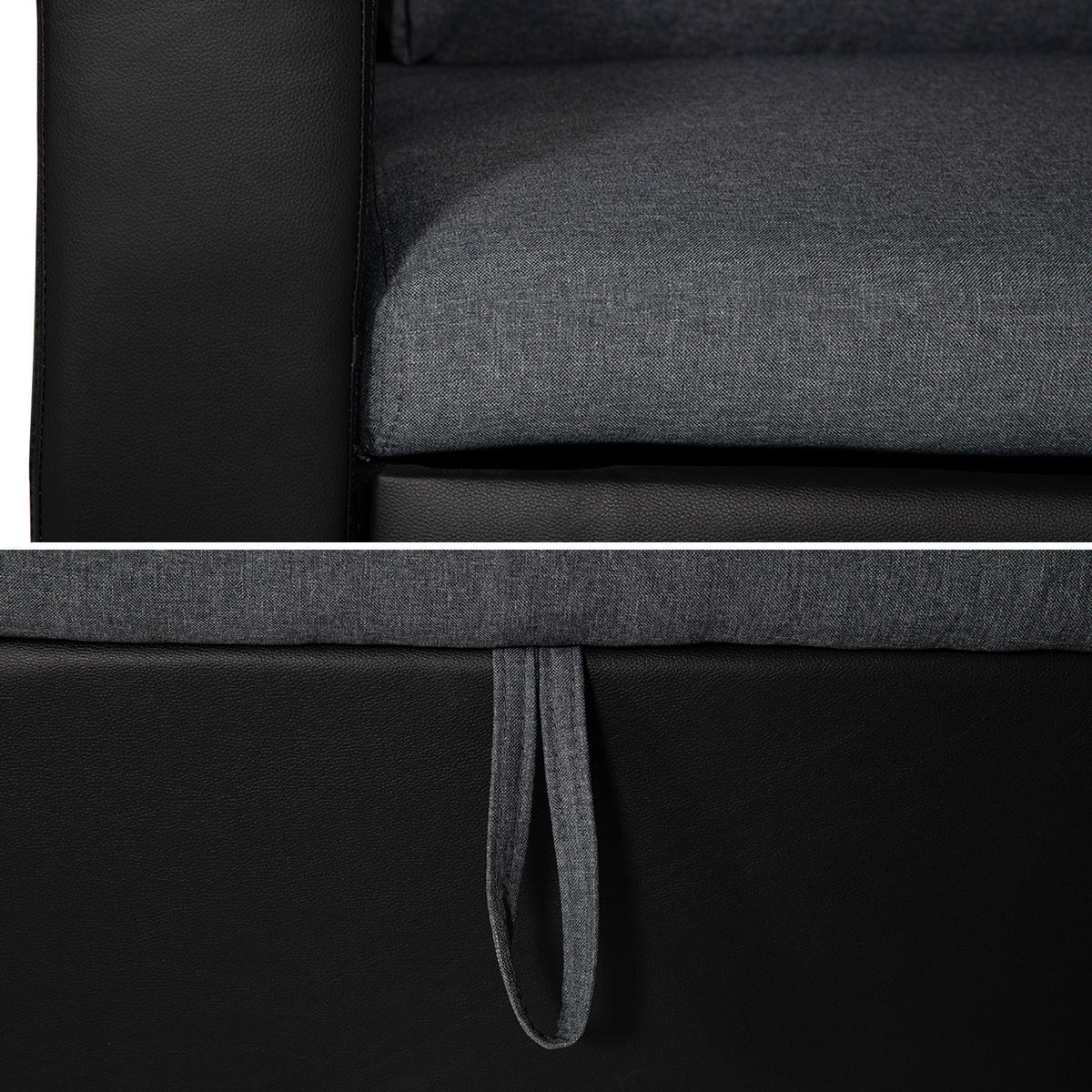 ECKSOFA CLARK GRAU MELIERT UND SCHWARZ 3 PLÄTZE - Schwarz, Kunststoff (225/146cm) - Happy Garden