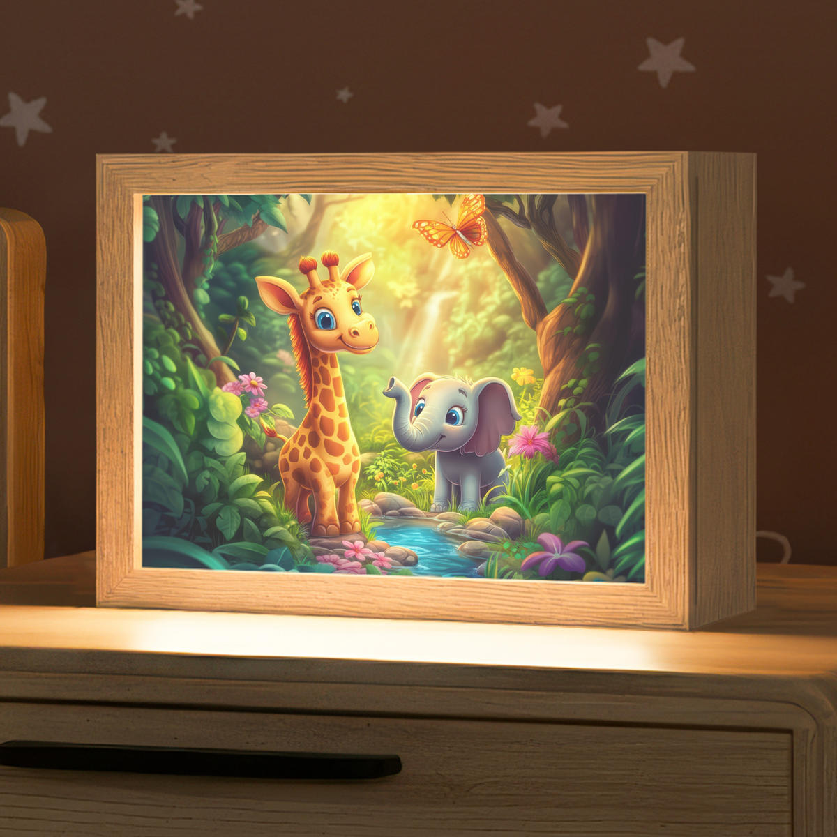 NACHTTISCHLAMPE Giraffe - Elefant - Blumen - Dschungel 20x15 cm - Grün, Holzwerkstoff (8/20/15cm)