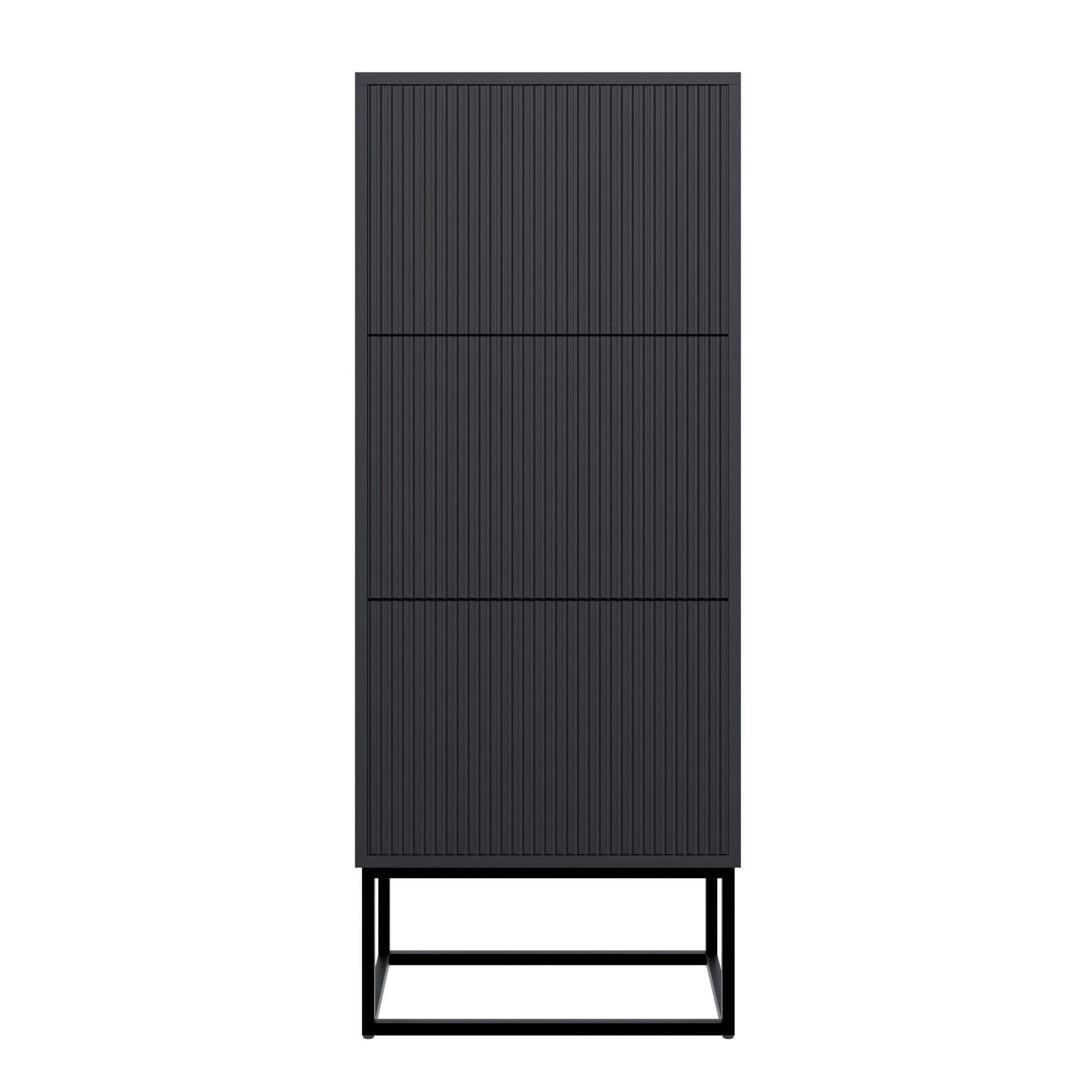 SCHUHSCHRANK Veldio mit 3 Klappen Schwarz mit schwarzem Metallgestell 50 cm - Schwarz, Holzwerkstoff/Metall (50/125/30cm) - Selsey