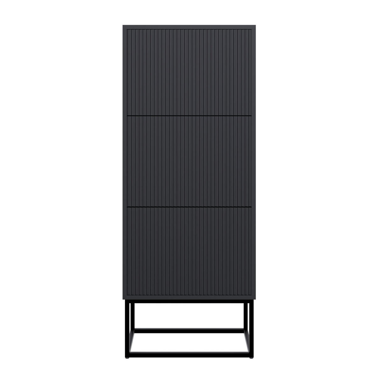 SCHUHSCHRANK Veldio mit 3 Klappen Schwarz mit schwarzem Metallgestell 50 cm - Schwarz, Holzwerkstoff/Metall (50/125/30cm) - Selsey
