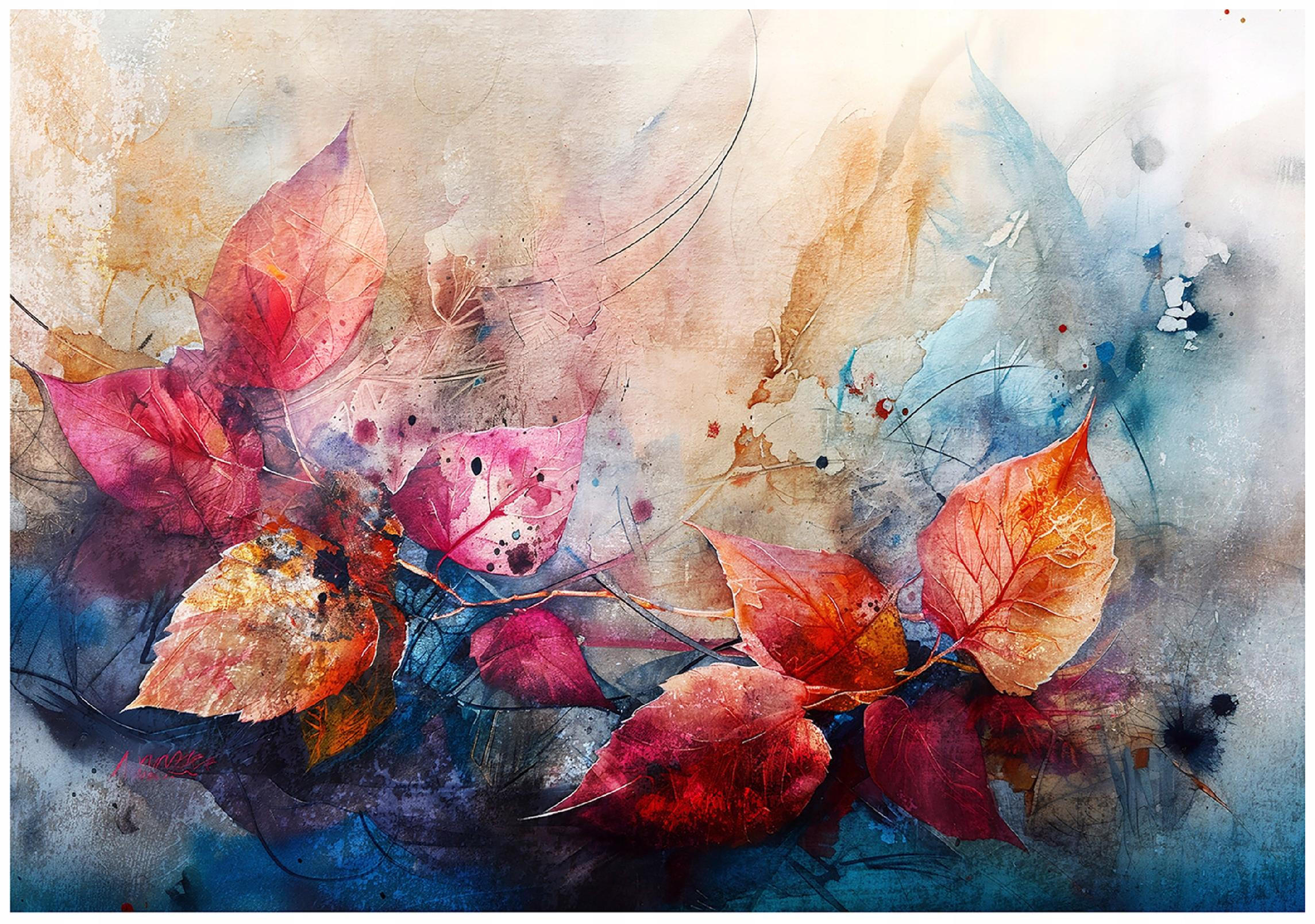 FOTOTAPETE Abstrakt Blätter Bunt Betonwand 350x250 - Multicolor, Papier (350/250cm) - Wallarena