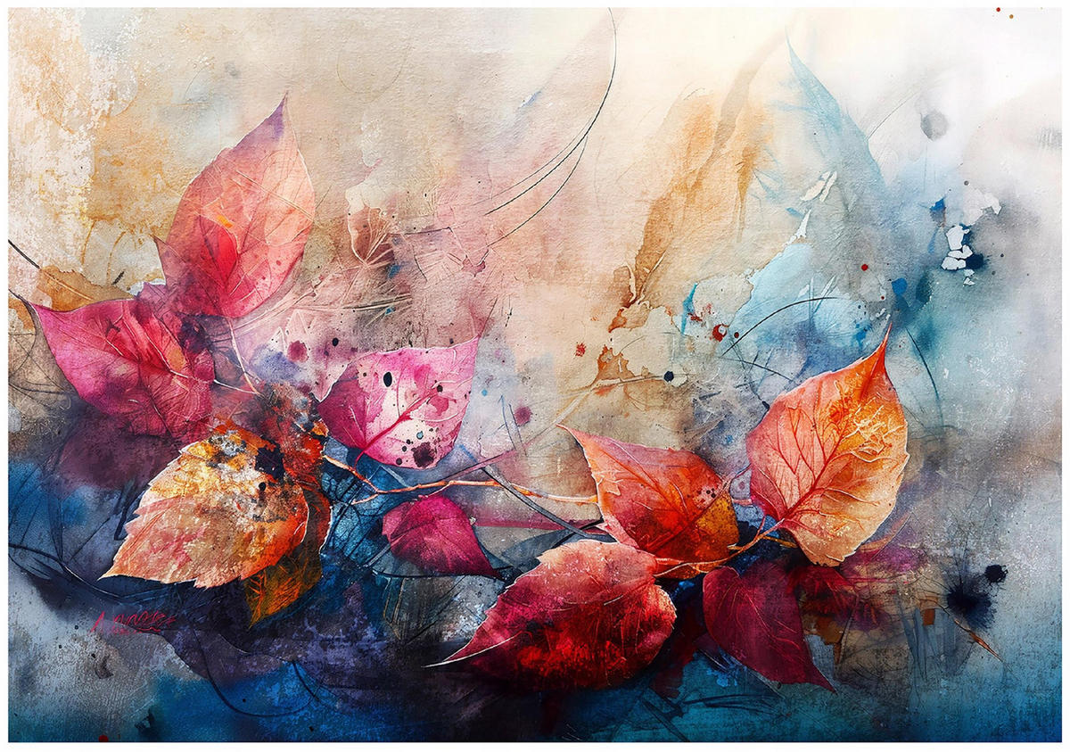 FOTOTAPETE Abstrakt Blätter Bunt Betonwand 400x280 - Multicolor, Papier (400/280cm) - Wallarena