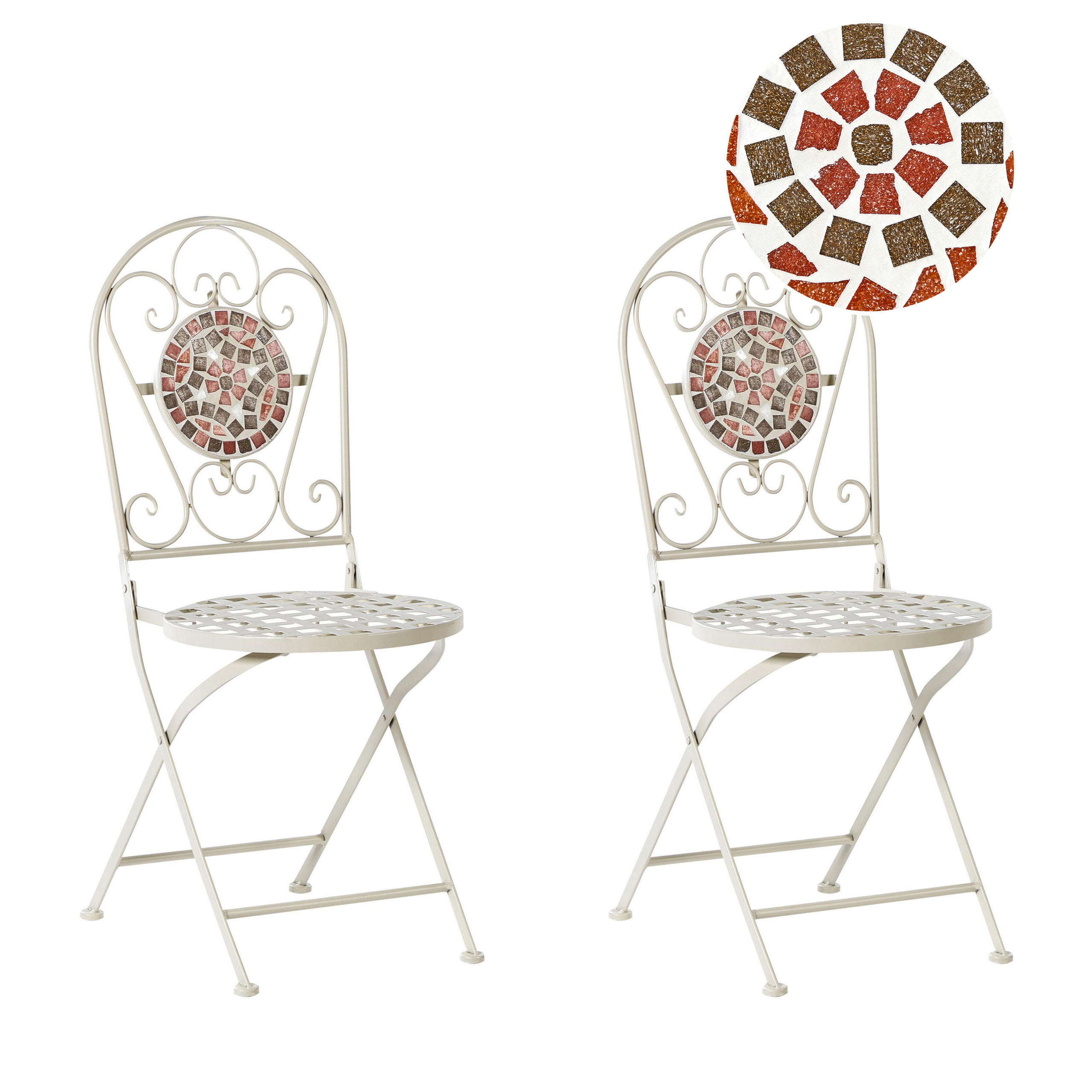 GARTENSTUHL 2er-Set Metall Weiß Spello - Rot/Weiß, Metall (40/94/44cm) - Beliani