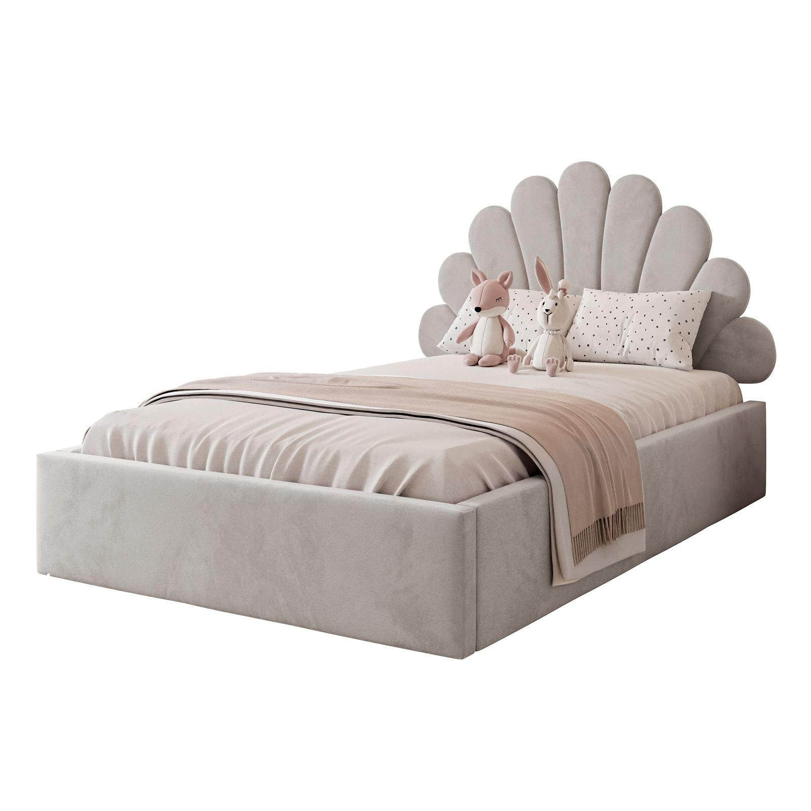 Polsterbett ASHLEY mit Bettkasten 120x200 cm, Stoff: Jasmine 81 - Grau, Textil - Lookway