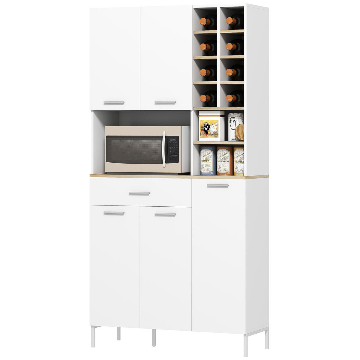 KÜCHENSCHRANK Weiß/Eichenoptik, 90/35/183 cm - Weiß, Holzwerkstoff (90/183/35cm) - PANGIVO