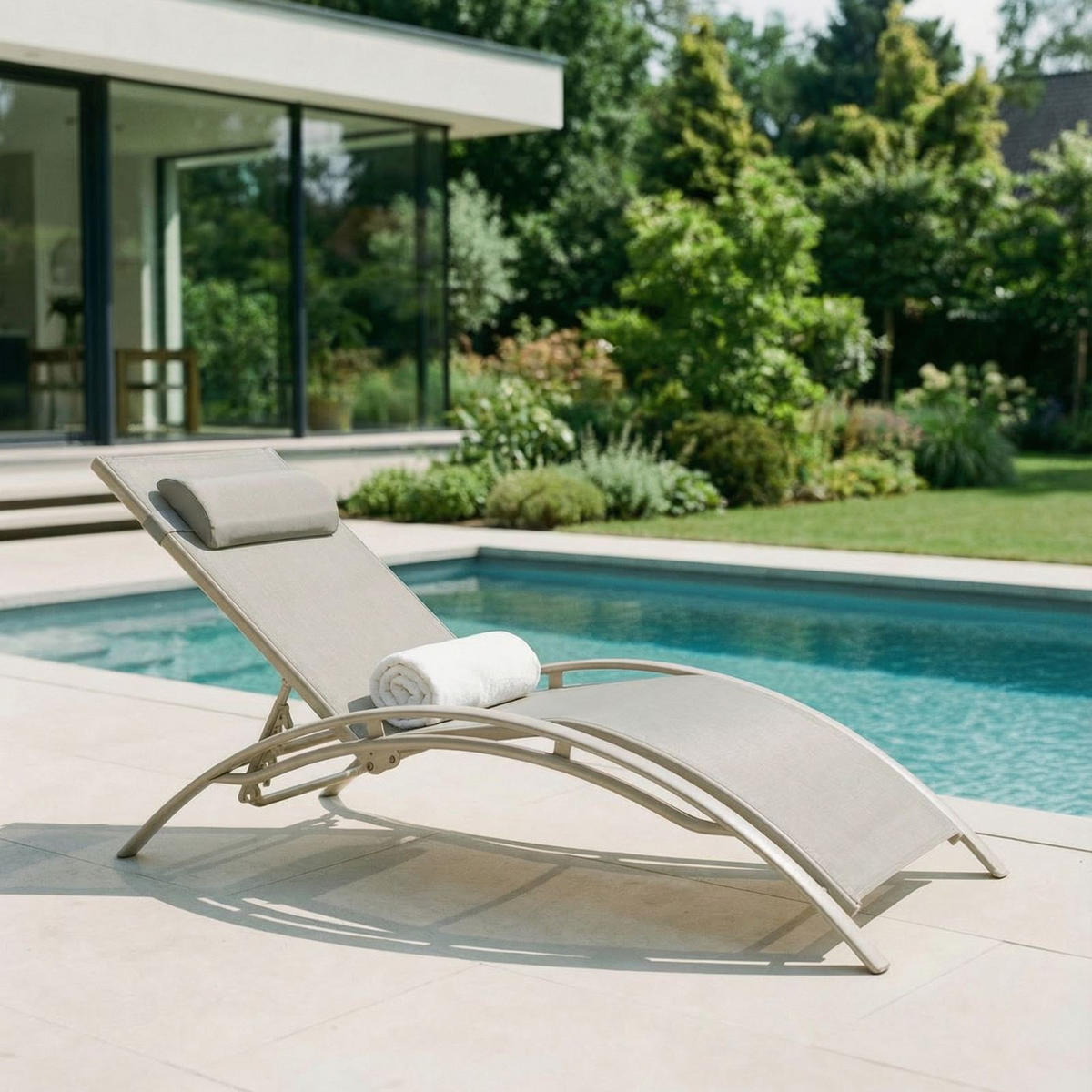 GARTENLIEGE RELAX grau, champagne - Grau, Textil/Metall (179/88/64cm) - IDIMEX