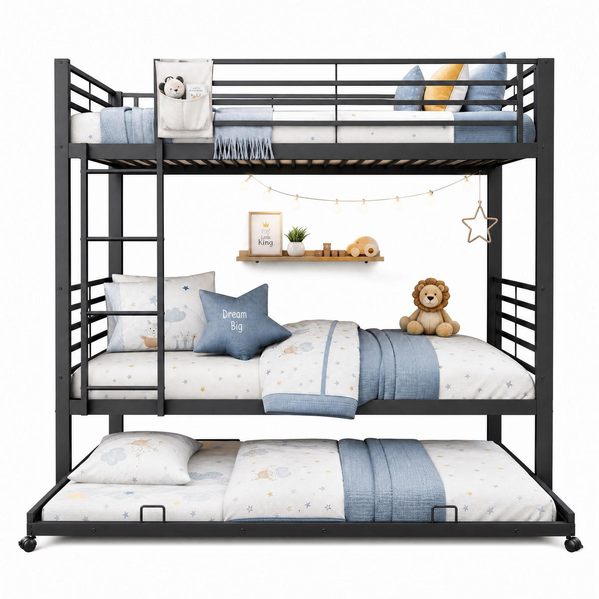 ETAGENBETT 90/200 cm mit Ausziehbett und Leiter, DE-41954, in Schwarz - Schwarz, Metall (90/200cm) - ComfortXL