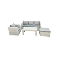 GARTENSET mit 3-SITZER SOFA,COUCHTISCH Polyrattan Hellgrau-Mix 5-Sitzer - Hellgrau/Grau, Glas/Kunststoff - Fimous