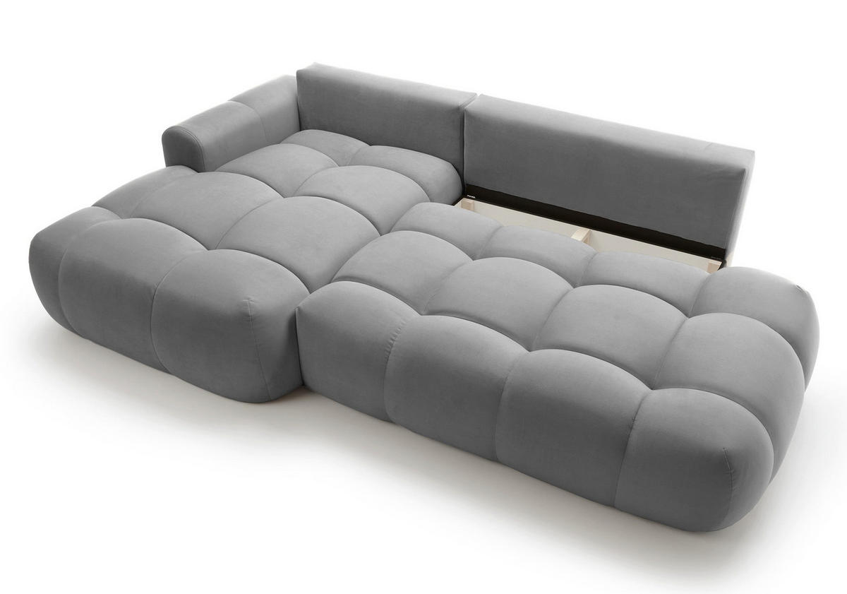 ECKSOFA Ombo Grau Velours 280 cm - Schwarz/Grau, Kunststoff/Textil (284/167cm) - Selsey