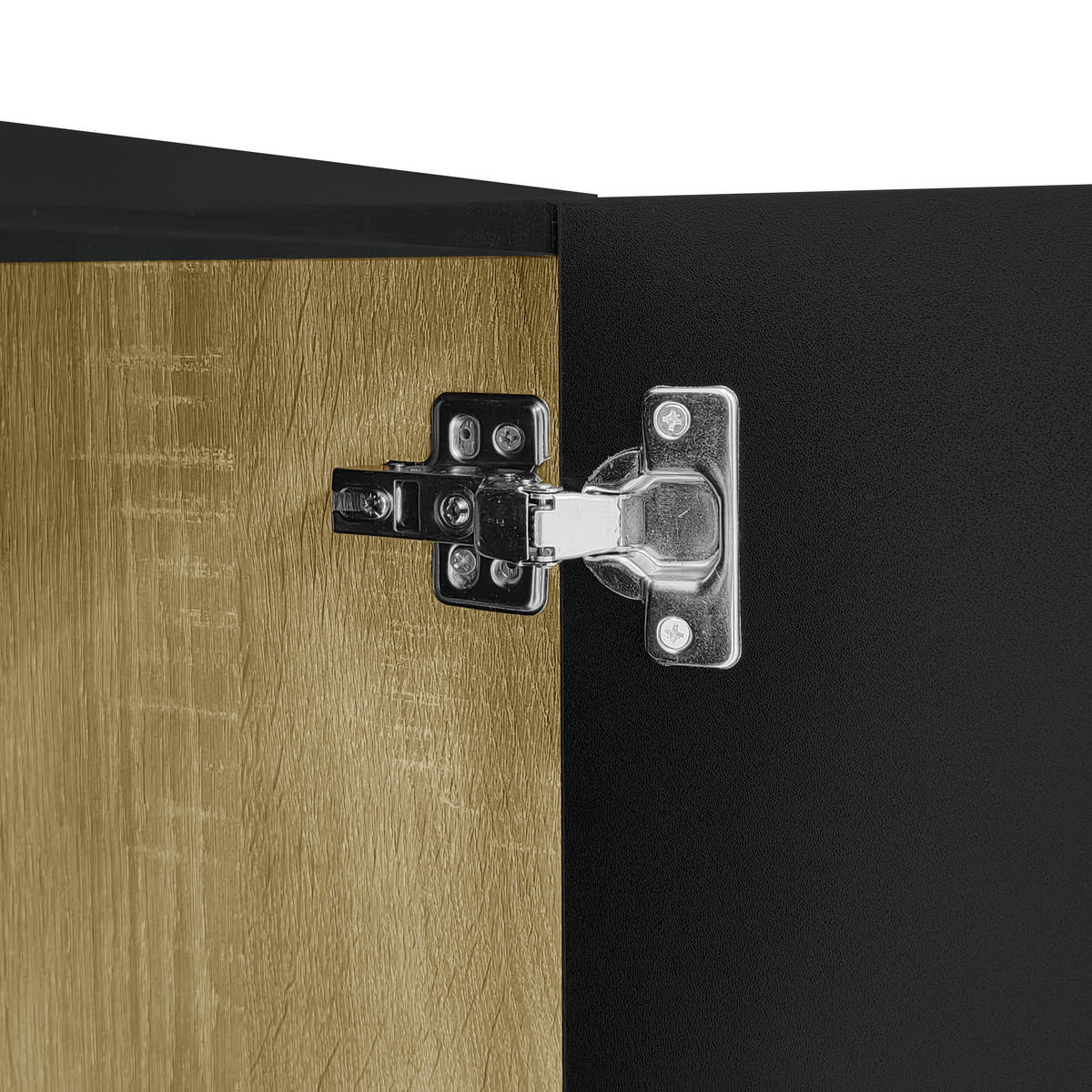LOWBOARD in Schwarz und Gold Hochglanz-TV-Schrank mit 4 Türen für Wohnzimmer, B170/T35/H46 cm - Goldfarben/Schwarz, Holzwerkstoff/Metall (170/46/35cm) - STILVORA