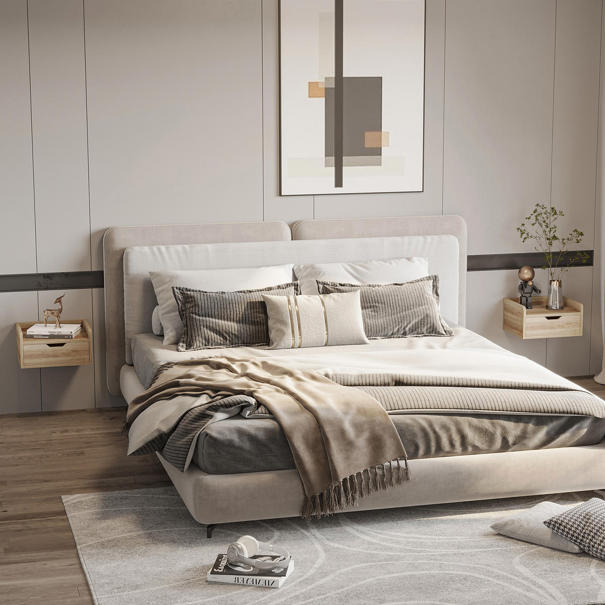NACHTTISCH Braun Spanplatte hängend mit Schublade 2er-Set - Naturfarben, Holzwerkstoff (40/19.5/30cm) - PANGIVO