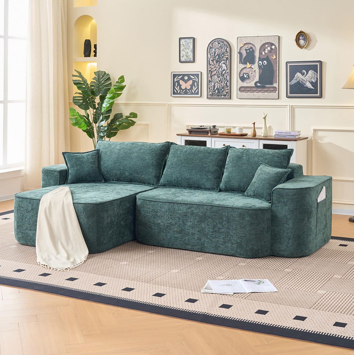 ECKSOFA aus Chenille 262 cm in Grün mit modularem System - Grün, Textil (144/65/262cm) - Modfu