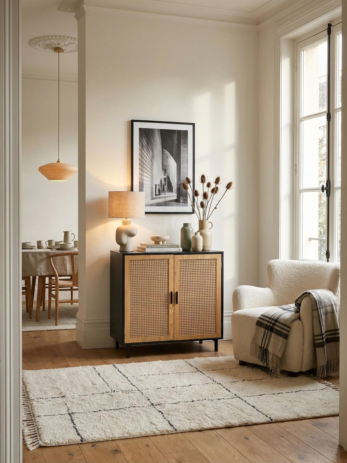 SIDEBOARD – Schwarz, 80x86,5x40 cm, mit Wiener Geflecht, 2 Türen, hoch - Schwarz, Holzwerkstoff/Metall (80/87/40cm) - KADIMA DESIGN