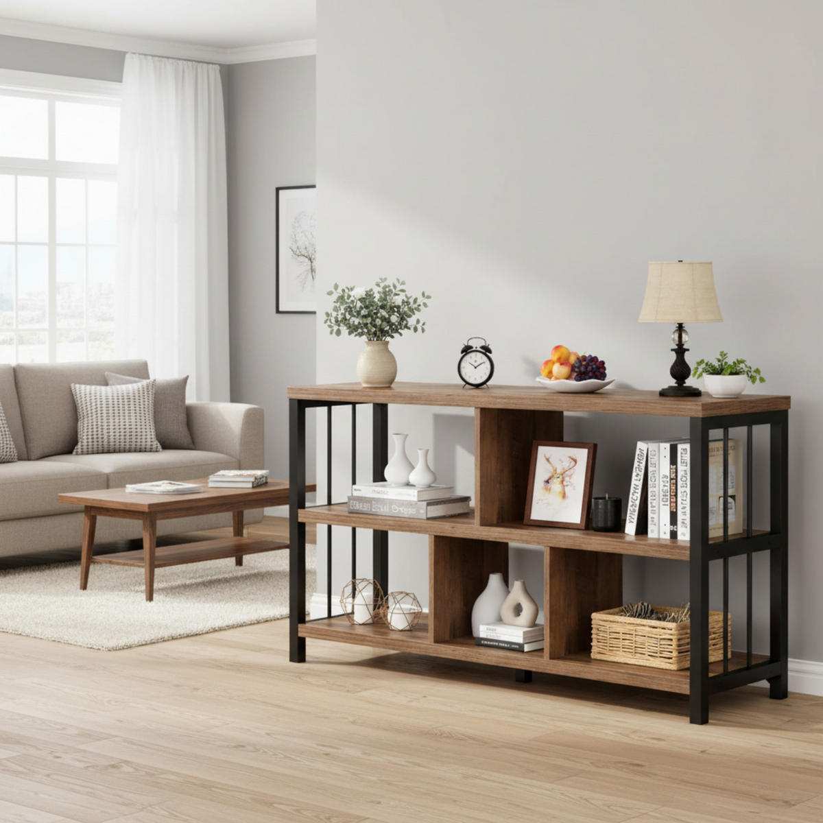 REGAL Standregal 120 x 34 x 76.2 cm Holzoptik Metallgestell - Wildeiche, Holzwerkstoff/Metall (120/76.2/34cm) - Quality Elegance