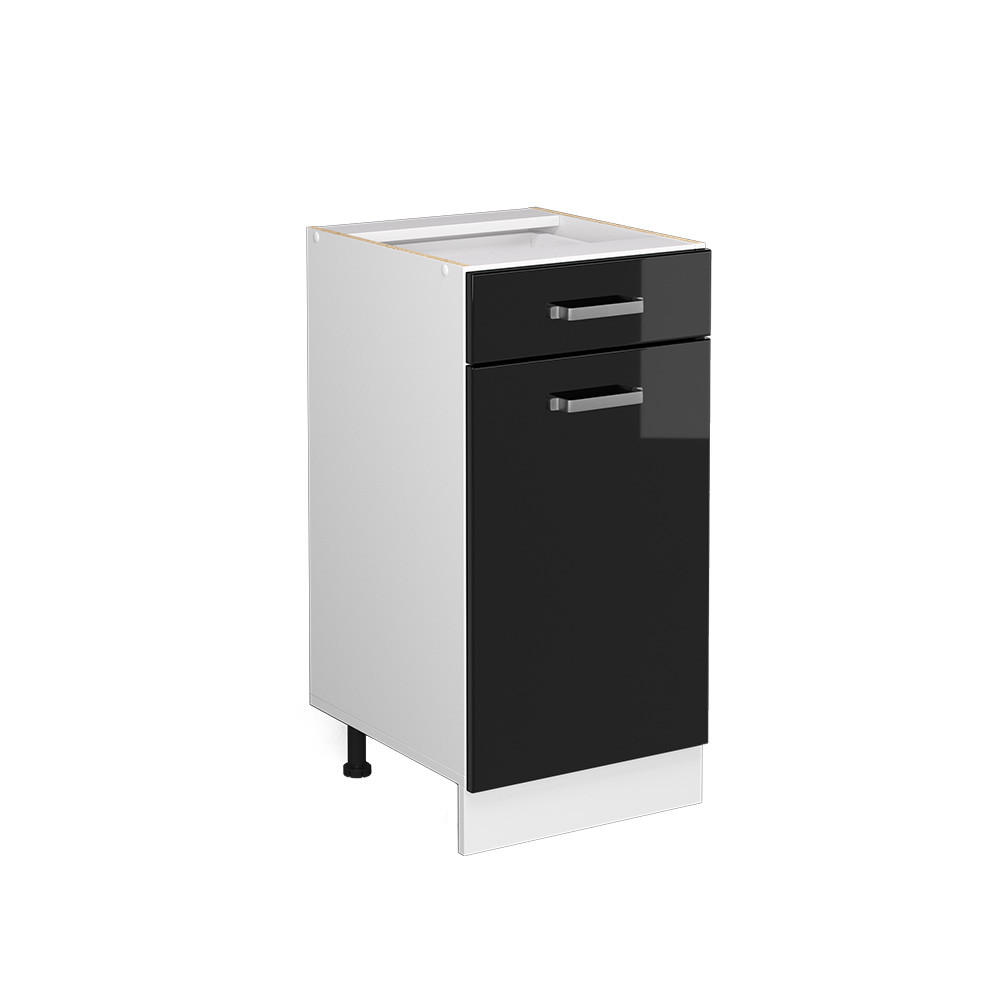 KÜCHENUNTERSCHRANK R-Line Schwarz Hochglanz 40 cm ohne Arbeitsplatte - Schwarz Hochglanz/Schwarz, Holzwerkstoff (40/81.6/46cm) - Vicco