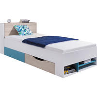 JUGENDBETT Spuki in Weiß, Eiche & Meerblau – Jugendbett 90x200cm - Weiß, Holzwerkstoff