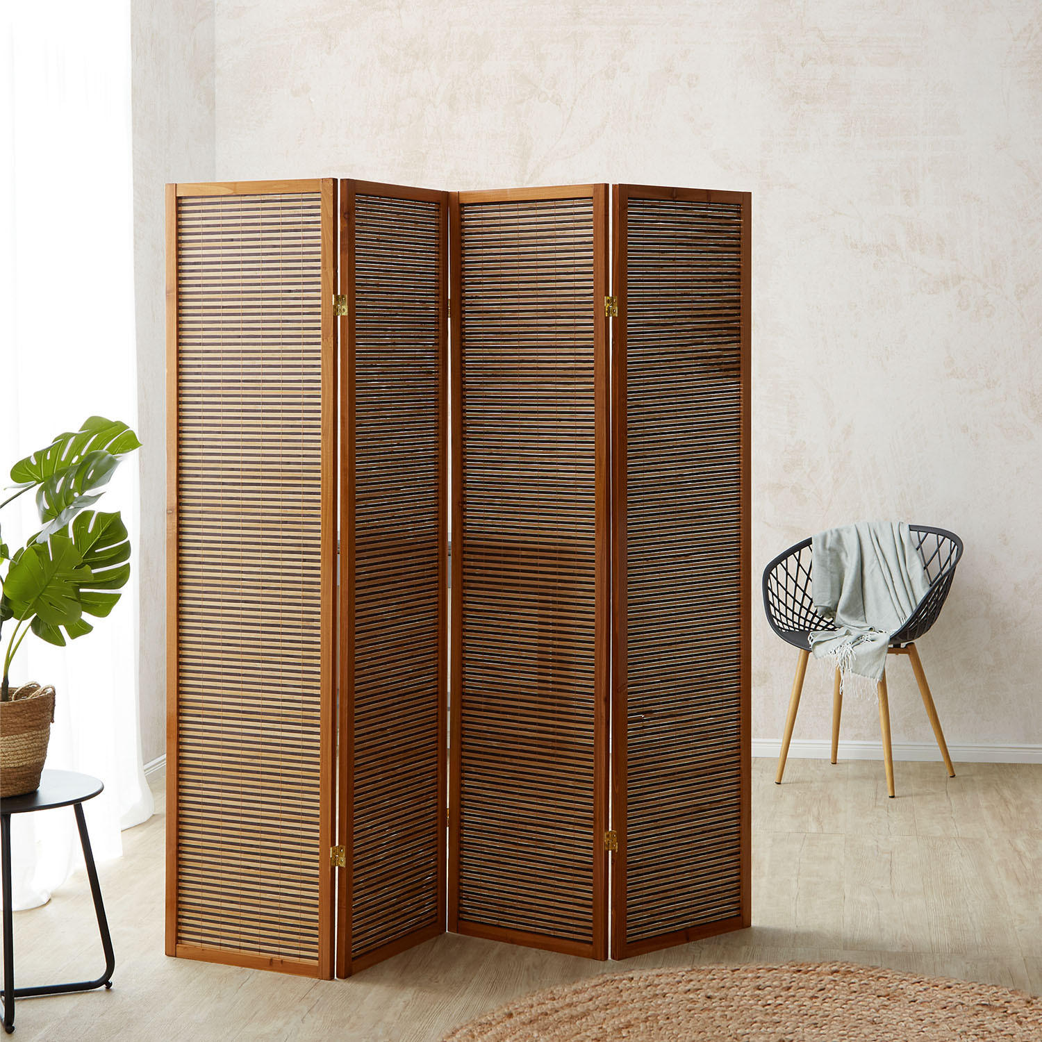PARAVENT 4-tlg. 176/175 cm Braun Bambuslamellen - Braun, Holz (176/175/2cm) - Homestyle4u