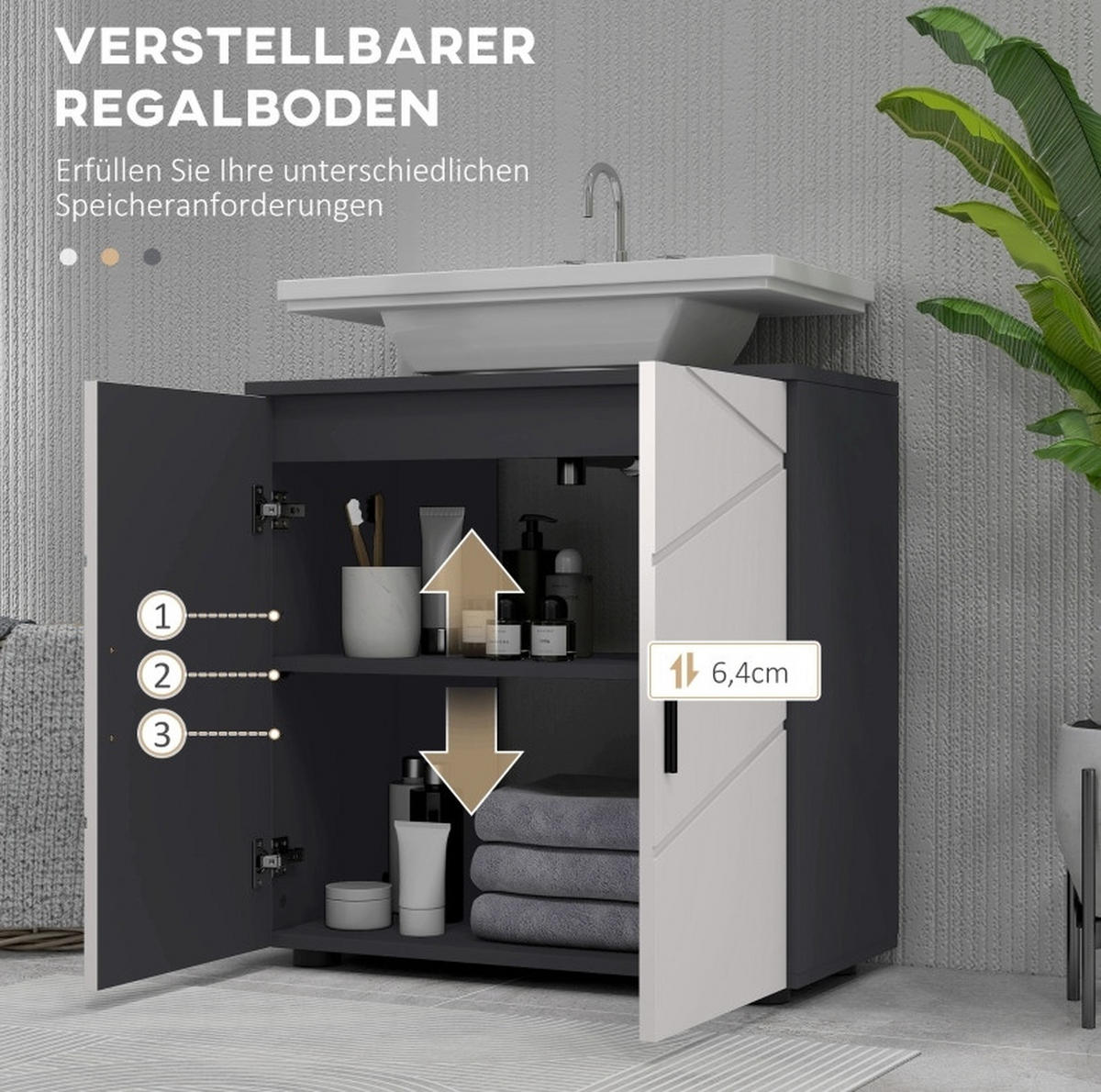 WASCHBECKENUNTERSCHRANK mit verstellbarem Regal 60 x 30 x 60 cm Grau - Grau, Holzwerkstoff (30/60/60cm) - Beauniv