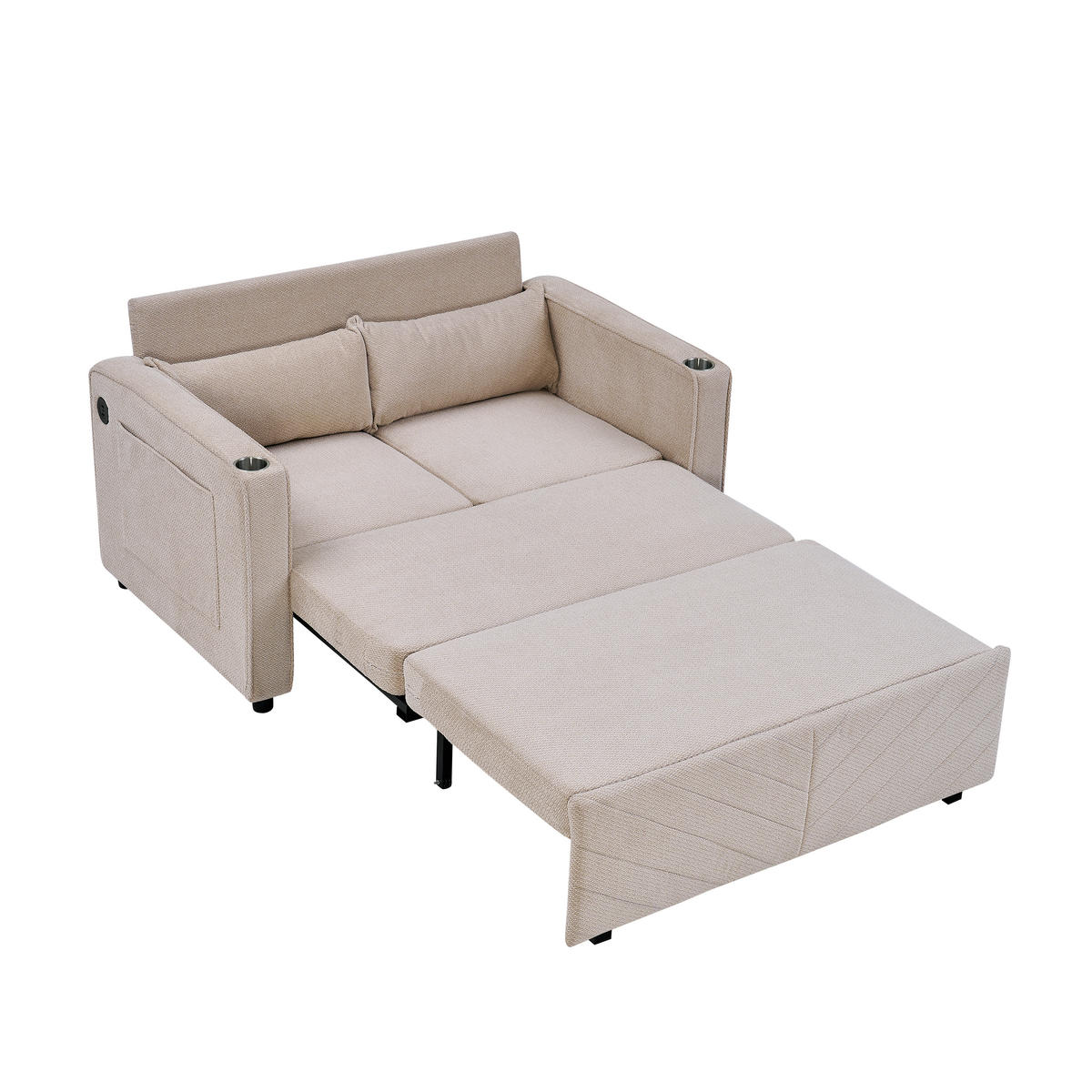 SCHLAFSOFA 134/82/73 cm Beige mit USB Charging und Aufbewahrungstasche - Beige, Textil (134/73/195cm) - Oxeza