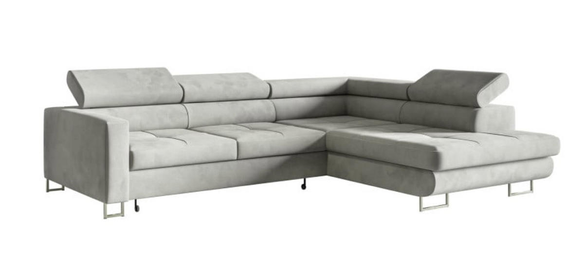 ECKSOFA Silber MERY P Ausziehbar Mit Verstellbaren Kopfstützen - Grau, Textil (250/200cm) - Sepro Meble
