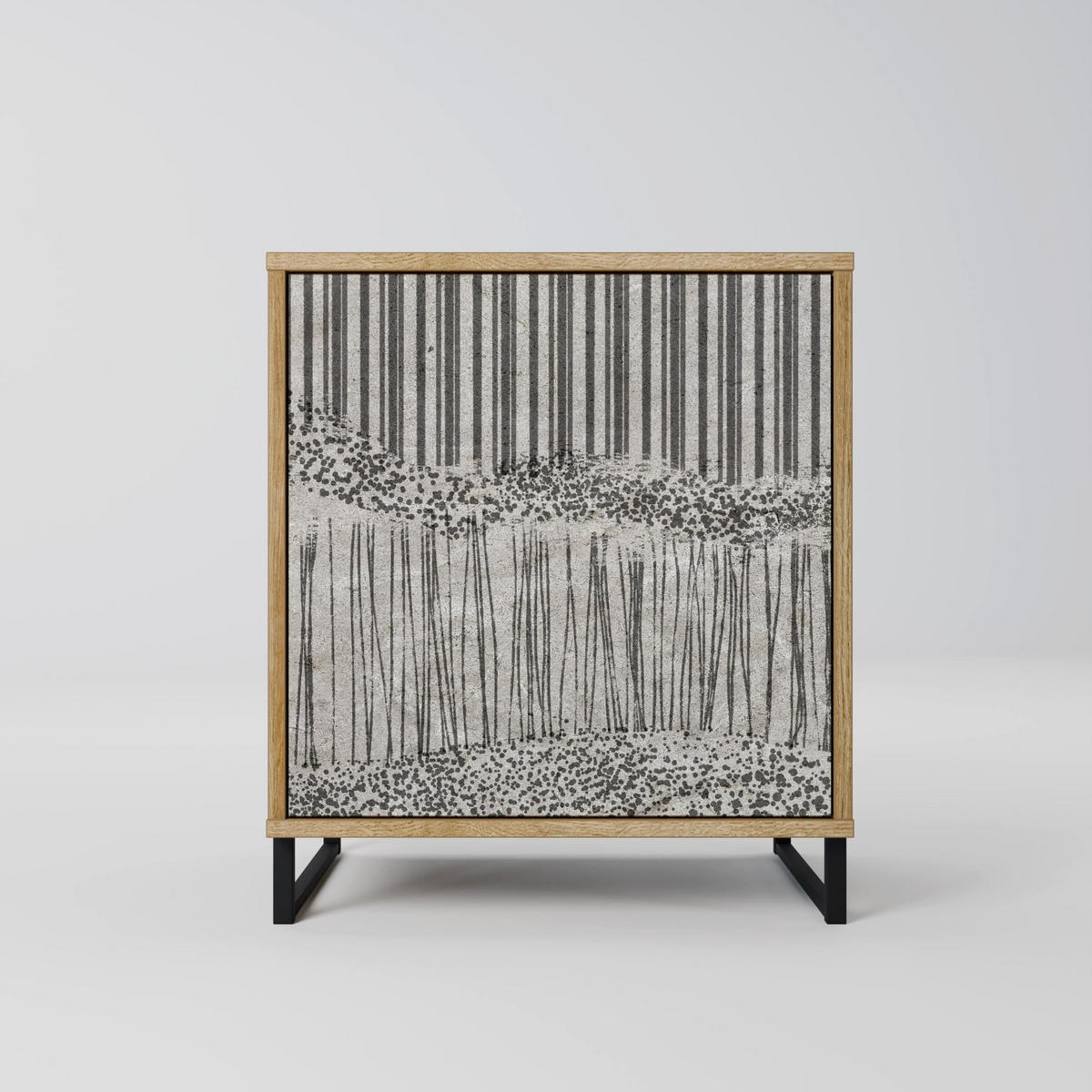 SIDEBOARD GRAIN LINES, Eichefarben, 57,5x42x72,5 cm, Schwarze Metallfüße - Eichefarben/Multicolor, Holzwerkstoff/Metall (57.5/72.5/42cm) - SpaceRebels