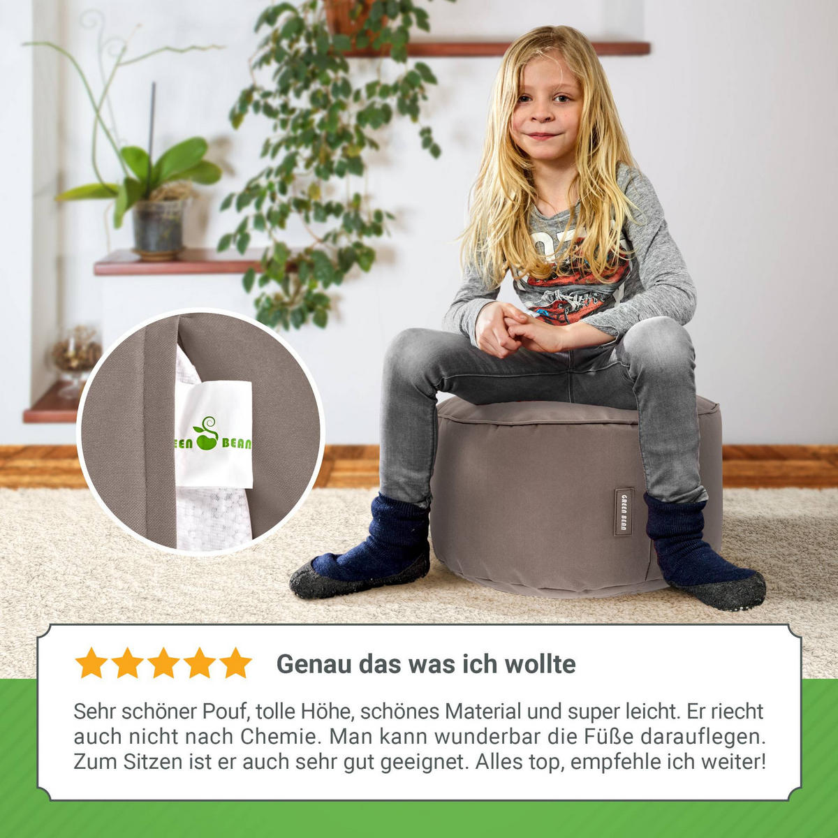 SITZSACK-HOCKER Pouf "Stay" 45x25cm - Braun, Textil (45/25/45cm) - Green Bean